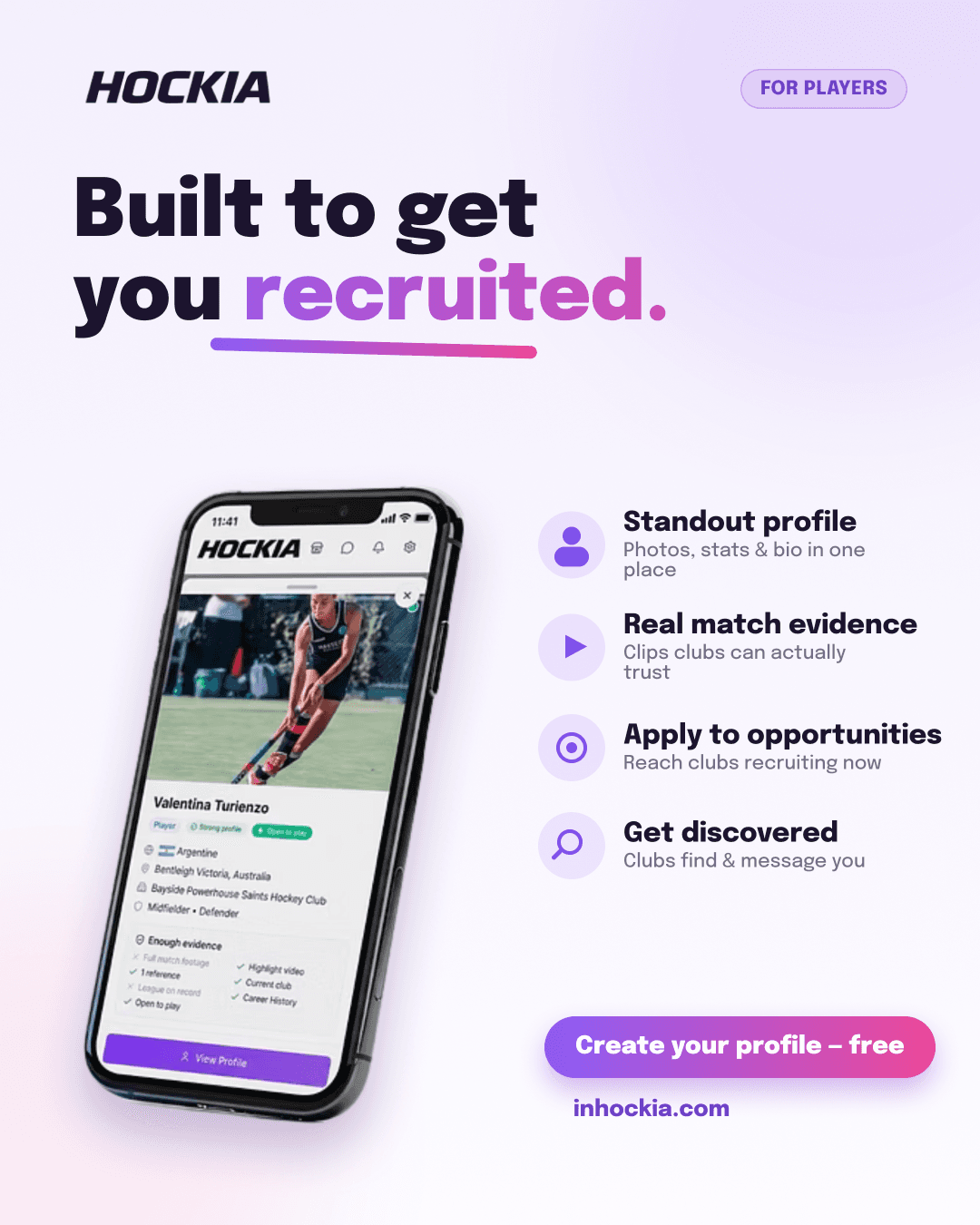 Hockia campaign creative for players: 'Built to get you recruited'