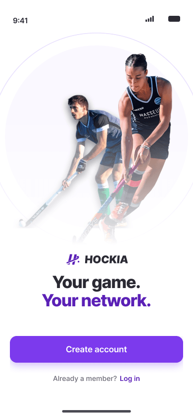 Hockia app welcome screen with the line 'Your game. Your network.'
