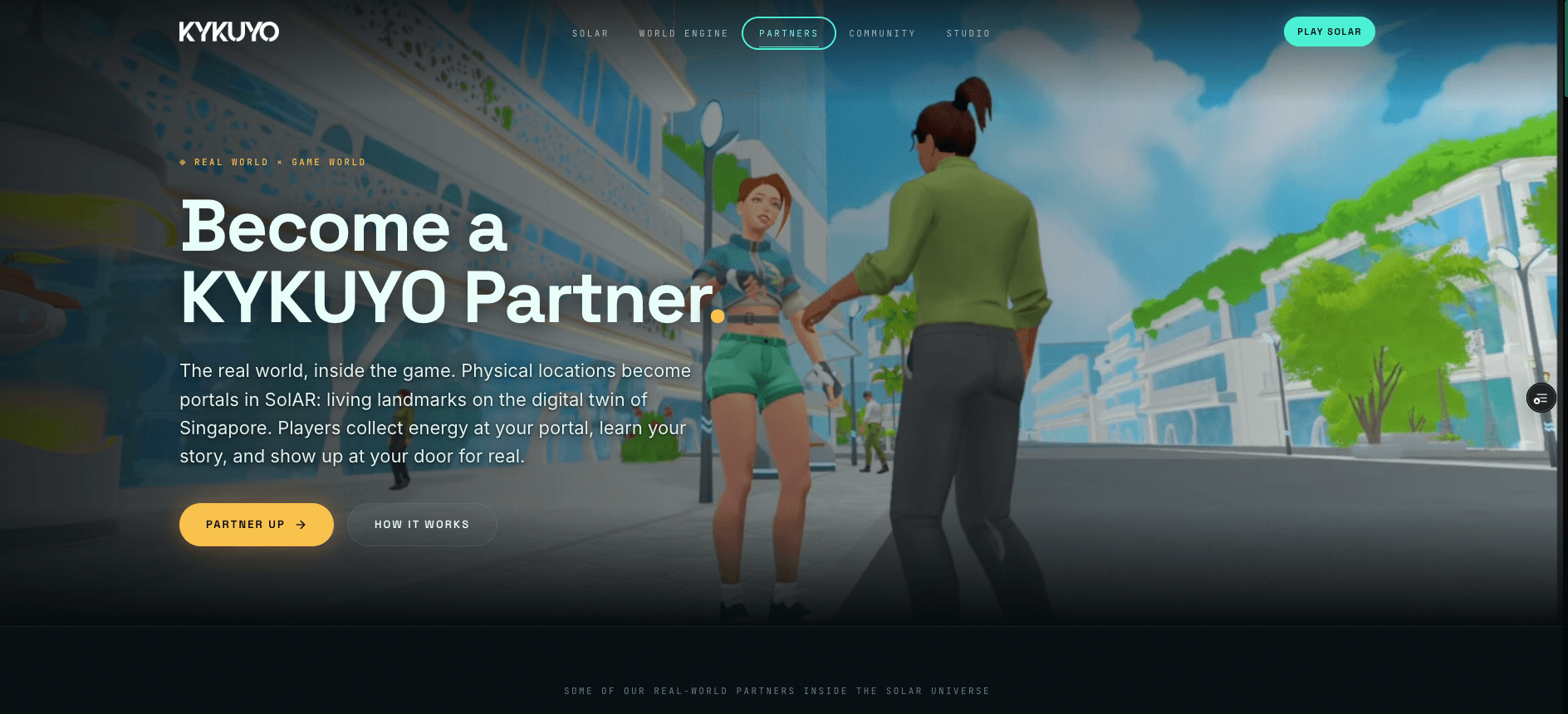 The Become a KYKUYO Partner page, connecting real venues with the game world