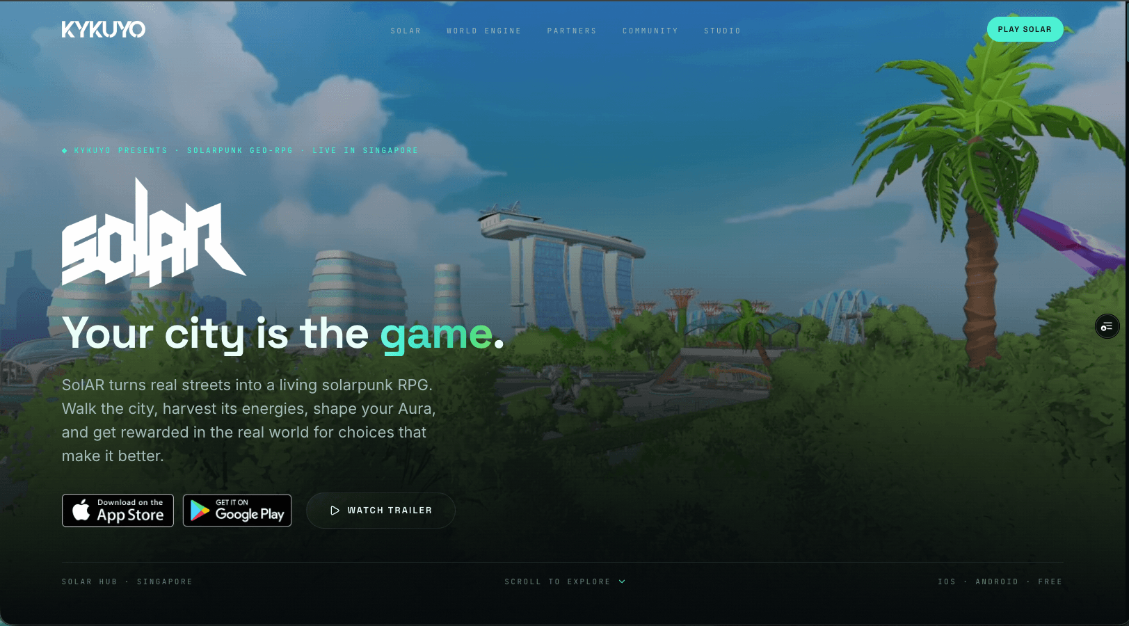 kykuyo.com hero with the positioning line 'Your city is the game'